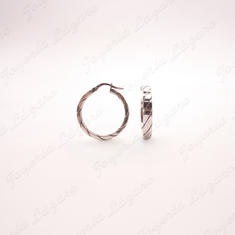 PEND. AROS ORO 18KT OCASION TABLA RAYADO DIAGONAL 20MM INT                                          