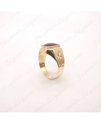 SORTIJA ORO 18KTS DAMERO ROJO RECTANGULAR ESTRELLA