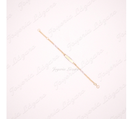 ESCLAVA BEBE ORO 18 KTS BICOLOR 2 POSTURAS, PLACA FILO BL+4 ESLABONES                               