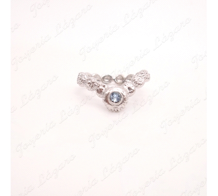 SORTIJA PLATA CHAPADA PLATINO SWAROVSKI COLOR AGUAMARINA