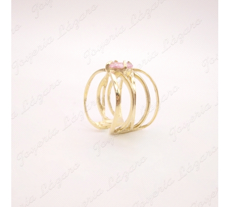 SORTIJA PLATA CHAPADA ORO CALADO CIROC ROSA AJUSTABLE