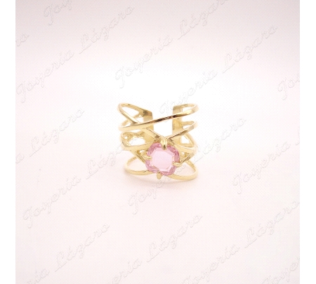 SORTIJA PLATA CHAPADA ORO CALADO CIROC ROSA AJUSTABLE