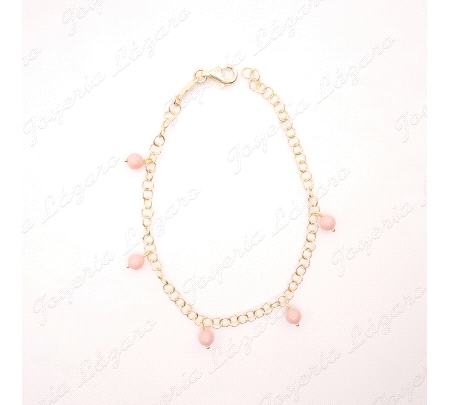 PULSERA PLATA CHAPADA ORO PERLITAS SINT. CORAL 5MM                                                  