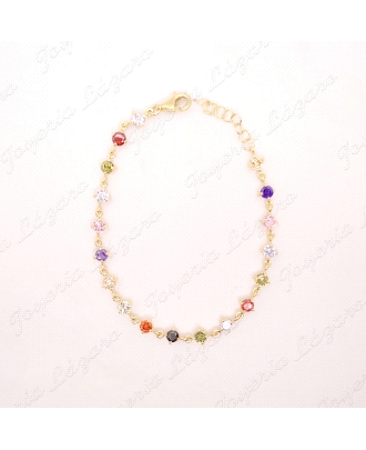 PULSERA PLATA CHAPADA ORO CIRCOS 4MM COLORES GARRAS                                                 