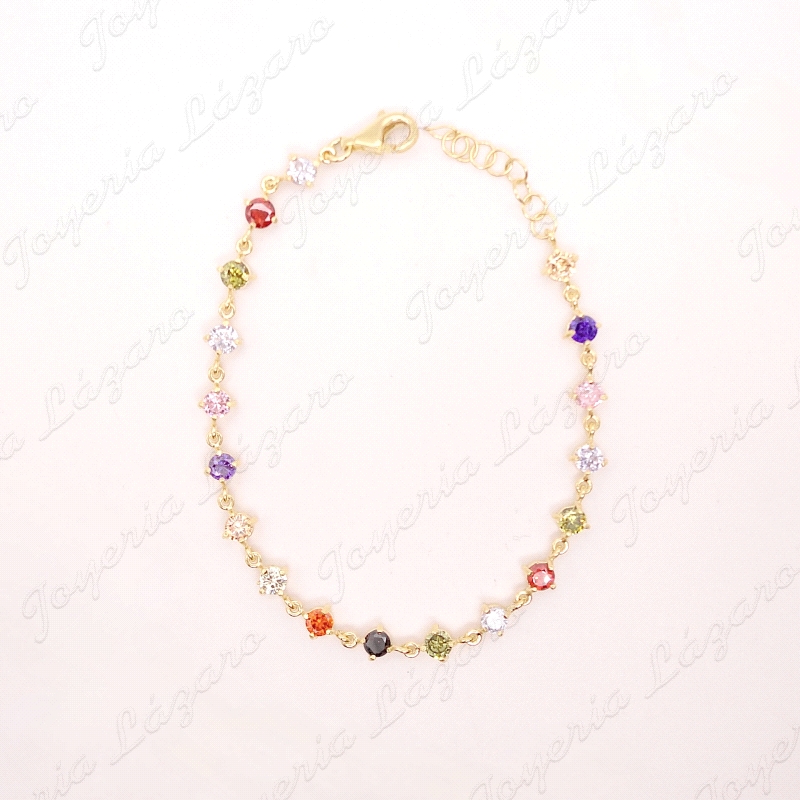 PULSERA PLATA CHAPADA ORO CIRCOS 4MM COLORES GARRAS                                                 