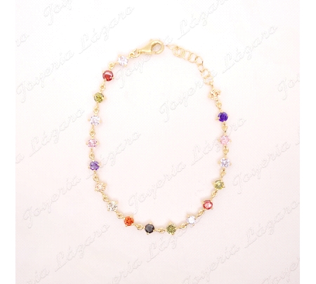 PULSERA PLATA CHAPADA ORO CIRCOS 4MM COLORES GARRAS                                                 