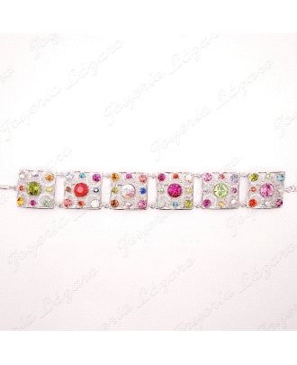 PULSERA PLATA 21MM CUADRADOS CALADOR CIRCOS COLOR                                                   