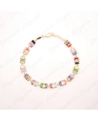 PULSERA PLATA CHAPADA ORO CIRCONITAS BAGUETTE TRICOLOR                                              