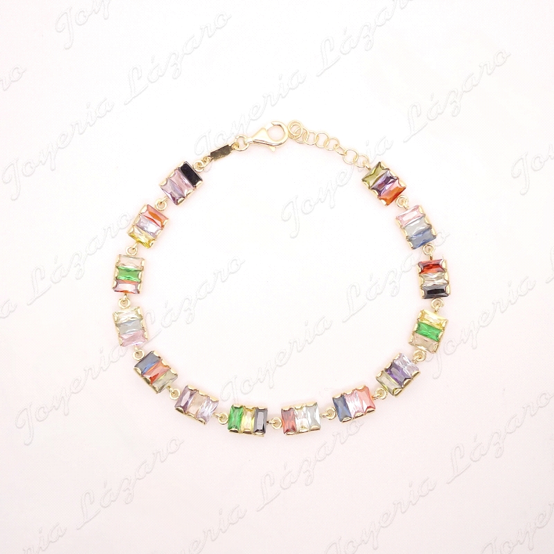 PULSERA PLATA CHAPADA ORO CIRCONITAS BAGUETTE TRICOLOR                                              