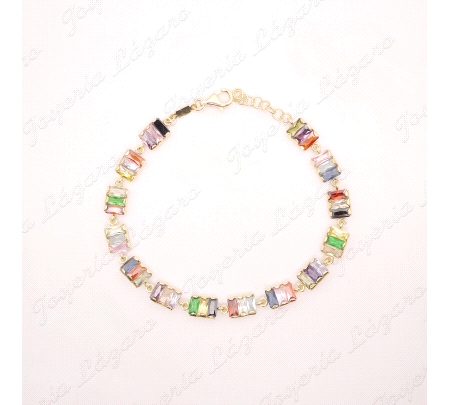 PULSERA PLATA CHAPADA ORO CIRCONITAS BAGUETTE TRICOLOR                                              