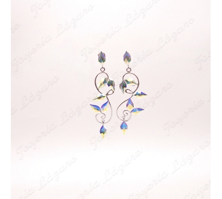 PEND. LARGOS PLATA CHAPADA PLATINO HOJA CALADA + SWAROVSKI