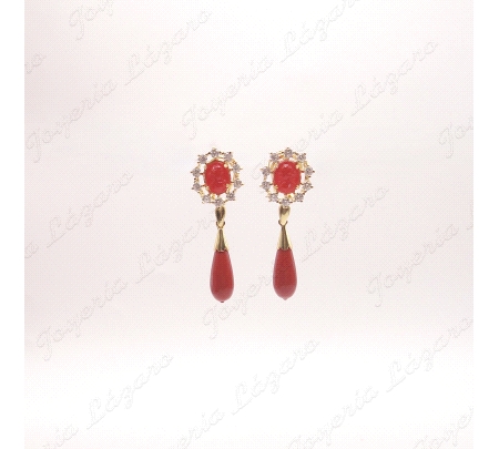 PEND. CORAL/SIMIL PLATA CHAPADA ORO CARAS CERCO ZIRCO. +PERA C. OMEGA