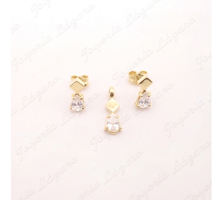 COLGANTE PLATA CHAPADA ORO CUADRAD+CIRCO PERA GARRAS