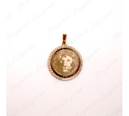 MEDALLA ORO 18 KTS 17MM MEDUSA EN UNA CARA Y LEON EN OTRA