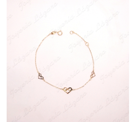 PULSERA ORO 18 KTS 19CM DIAMANTE DE CORAZON-INFINITO 8MM