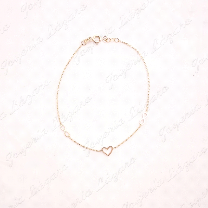 PULSERA ORO 18 KTS 18CM CORAZON+INFINITOS 7MM                                                       