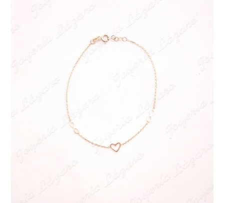 PULSERA ORO 18 KTS 18CM CORAZON+INFINITOS 7MM