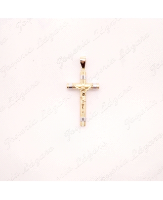 CRUZ ORO 18KT OCASION TUBO MATE  BICOLOR CON CRISTO                                                 