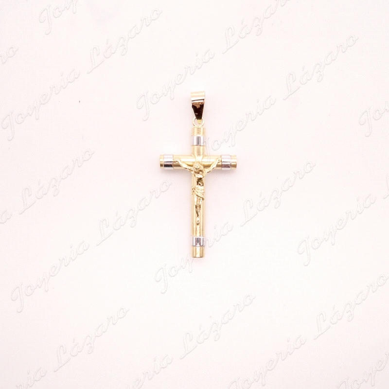 CRUZ ORO 18KT OCASION TUBO MATE  BICOLOR CON CRISTO                                                 