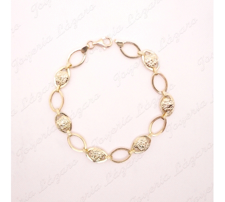 PULSERA ORO 18 KTS MEDUSAS EN ESLABONES OVALADOS Y CALADOS 9X8