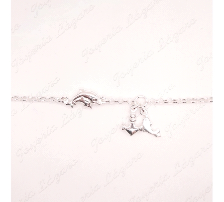 PULSERA PLATA DELFINES + ANCLA                                                                      