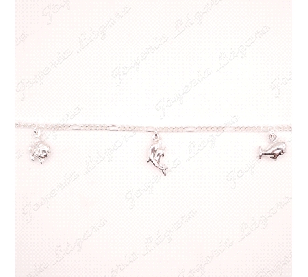 PULSERA PLATA PEZ+DELFIN+BALLENA                                                                    