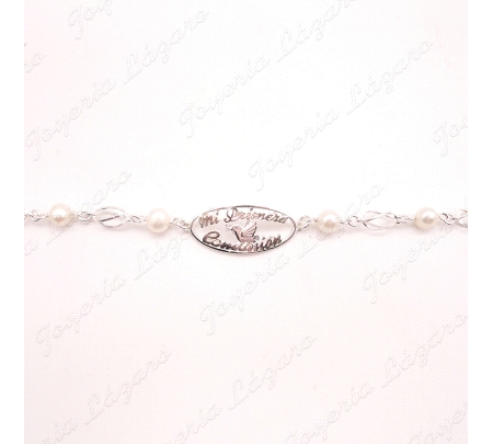 PULSERA PLATA  1ª COMUNION PALOMA+PERLAS                                                            