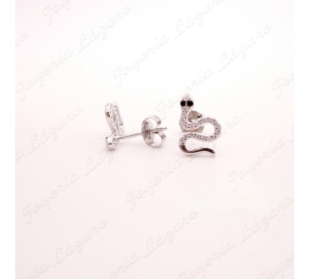 PEND. TORN. PLATA SERPIENTES CIRCONITAS OJOS NEGROS RODIO/DORADO