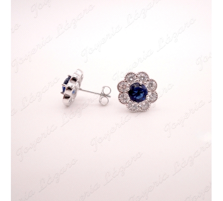 PEND. PLATA ROSETON CIRCONITAS CENTRO AZUL ZAFIRO