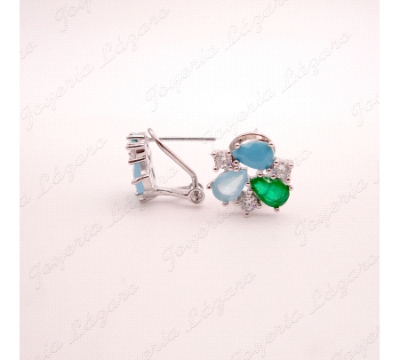 PEND. PLATA CIERRE OMEGA PIEDRAS VERDE+TURQUESA