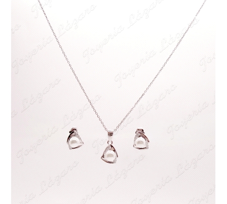 JUEGOS PLATA CADENA+COLGANT+PENDTS. PERLAS + CIRCONITAS TRIANGULO