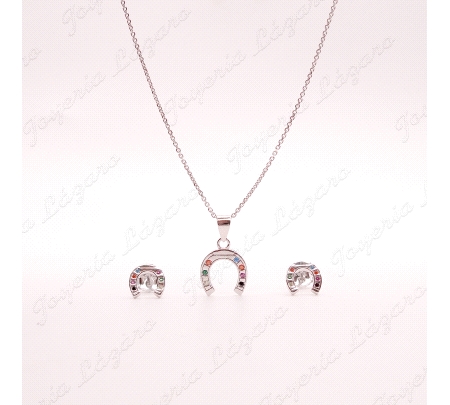 JUEGOS PLATA GARTLL+PENDTS. HERRADURAS PIEDRAS COLOR
