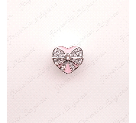 ABALORIO PLATA CORAZON CIRCONITAS ESMALTE ROSA
