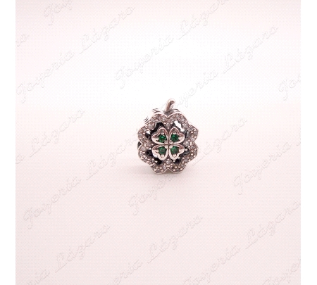 ABALORIO PLATA TREBOL CIRCONITAS VERDES