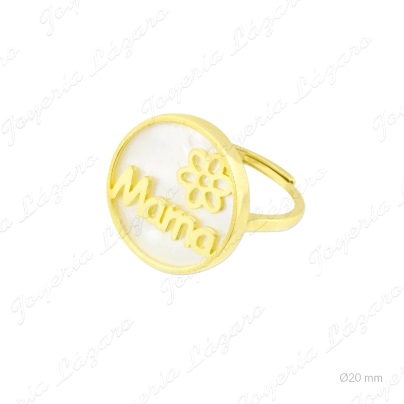 SORTIJA PLATA CHAPADA ORO MAMA+FLOR SOBRE NACAR                                                     