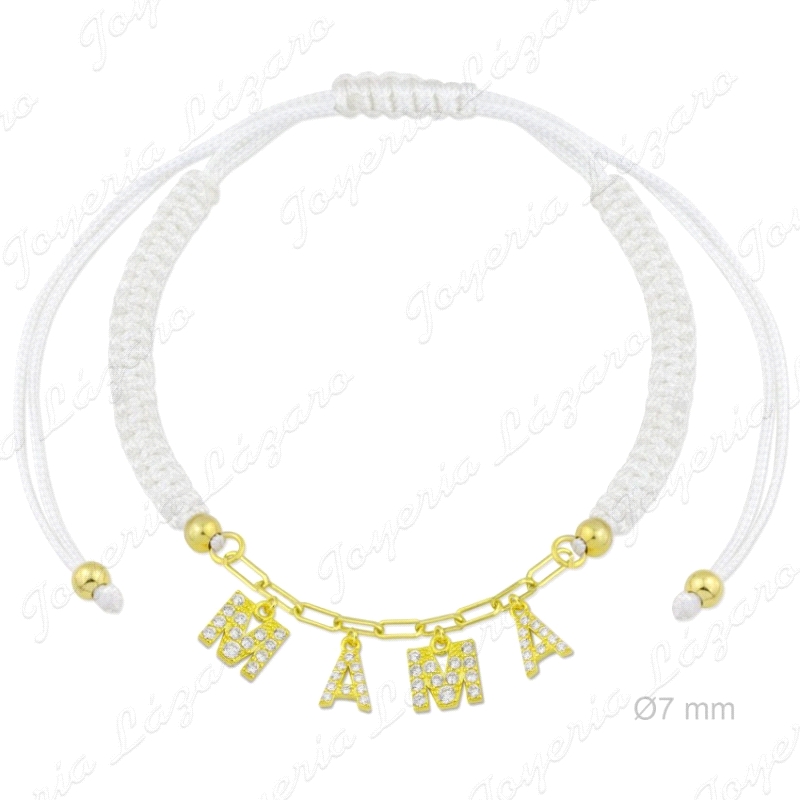 PULSERA MAMA MACRAMÉ +LETRAS SUELTAS PLATA CHAPADA ORO CIRCONITAS                                   