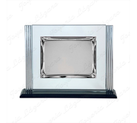 PLACA CONMEMORATIVA CRISTAL ADORNO LATERAL PLATEADO BASE NEGRA 27X22CM
