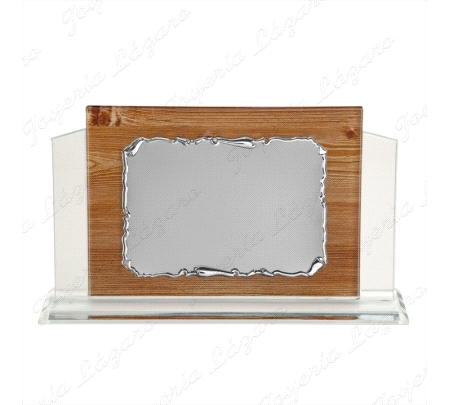 PLACA CONMEMORATIVA ALUMINIO SOPORTE CRISTAL IMITACION MADERA 21X17X6