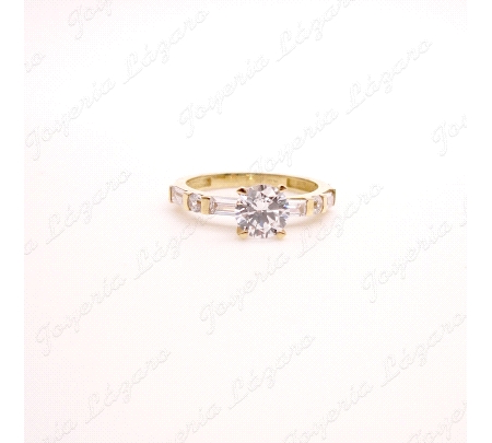 SORTIJA ORO 18 KTS SOLITARIO CIRCO 6MM 4 GARRAS+CIRCOS BAGUETTE BRAZOS