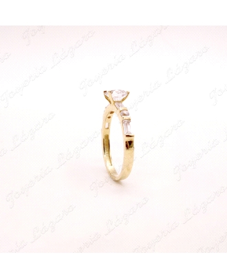 SORTIJA ORO 18 KTS SOLITARIO CIRCO 6MM 4 GARRAS+CIRCOS BAGUETTE BRAZOS                              