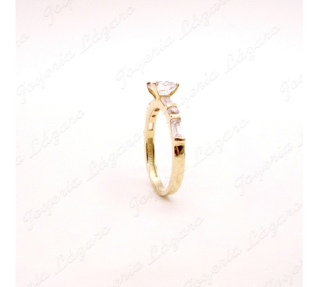 SORTIJA ORO 18 KTS SOLITARIO CIRCO 6MM 4 GARRAS+CIRCOS BAGUETTE BRAZOS