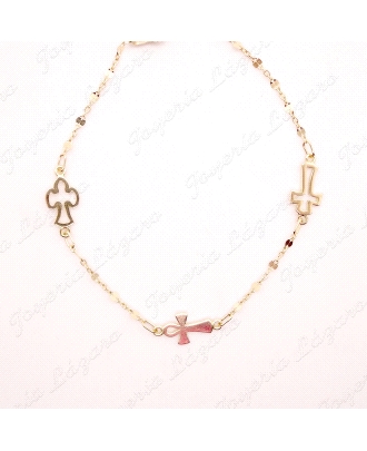PULSERA ORO 18 KTS CADETE CO MUNION 3 CRUCES ESTABON FANTASIA                                       