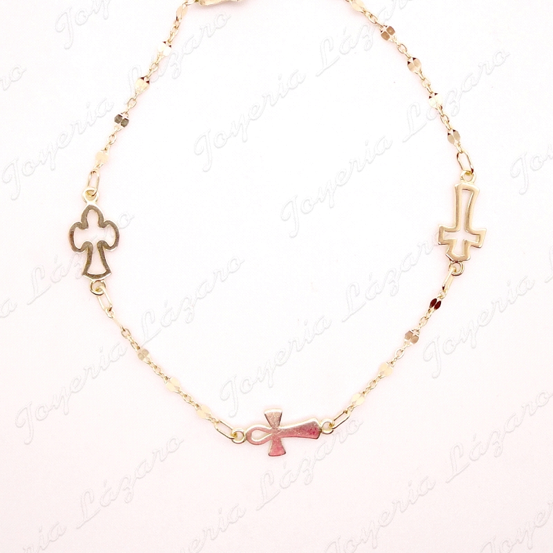 PULSERA ORO 18 KTS CADETE CO MUNION 3 CRUCES ESTABON FANTASIA                                       