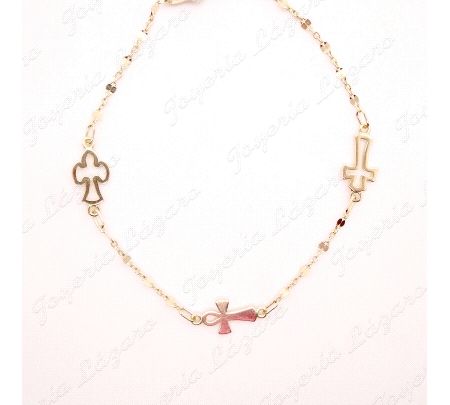 PULSERA ORO 18 KTS CADETE CO MUNION 3 CRUCES ESTABON FANTASIA