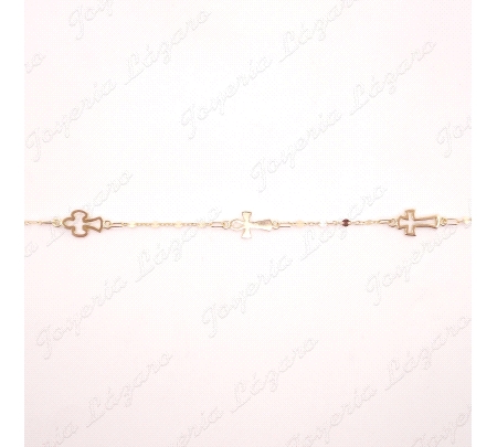 PULSERA ORO 18 KTS CADETE CO MUNION 3 CRUCES ESTABON FANTASIA