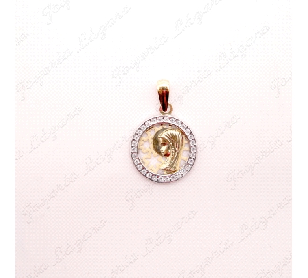 MEDALLA ORO 18 KTS BICOLOR 13MM VIRGEN NIÑA CERCO CIRCO CALADO ESTRELL
