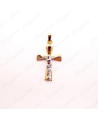 CRUZ ORO 18 KTS 14X23MM BICOLOR CRISTO HUECA CAMPANA                                                