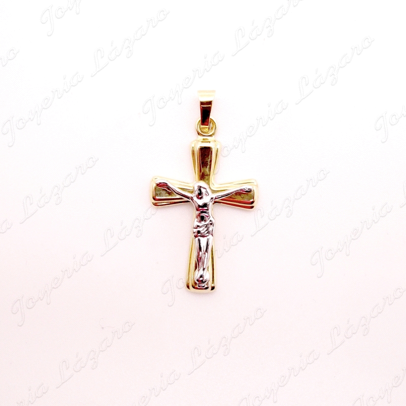 CRUZ ORO 18 KTS 14X23MM BICOLOR CRISTO HUECA CAMPANA                                                