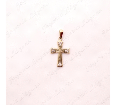 CRUZ ORO 18 KTS 12X19 LISA CAMPANA 3 CIRCOS EN PUNTAS                                               