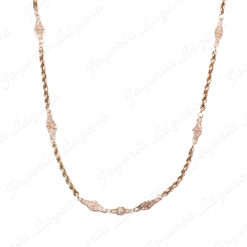 CADENA 50 CM. ORO 18KT OCASION MIXTA CORDON+ROMBOS CALADOS                                          
